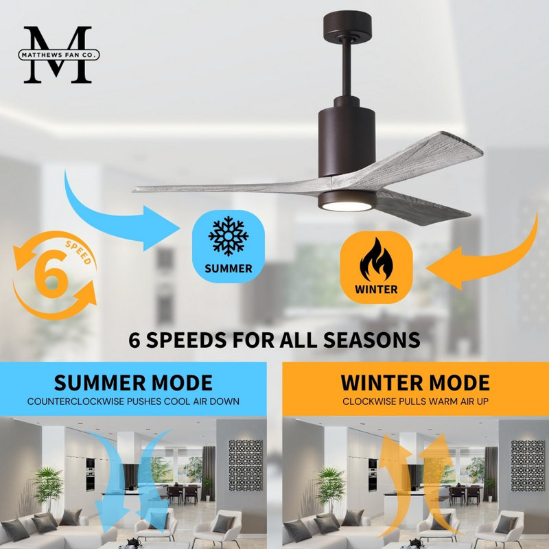 Patricia LED Downrod Ceiling Fan, Textured Bronze, Barn Wood, 60"