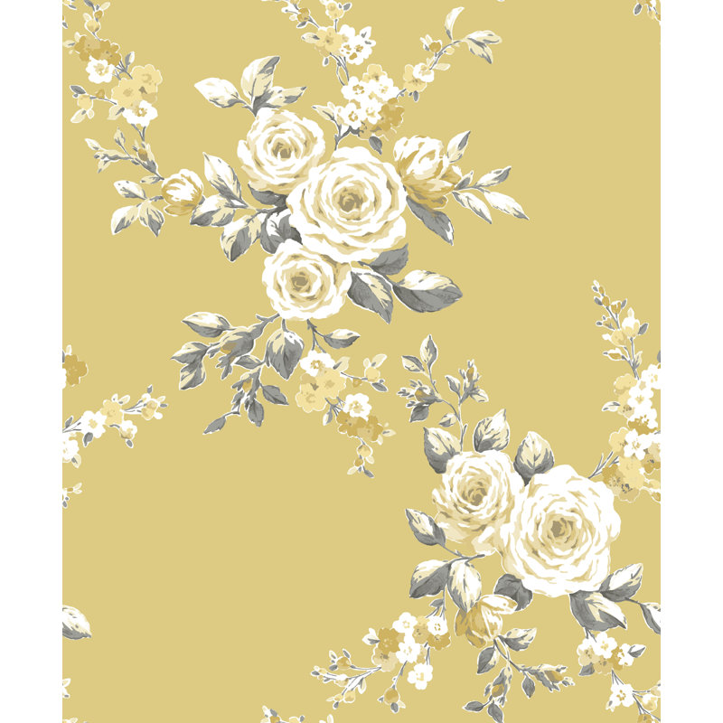 Elta Canterbury Floral 10.05m x 53cm Matte Wallpaper Roll, Ochre/Grey/White