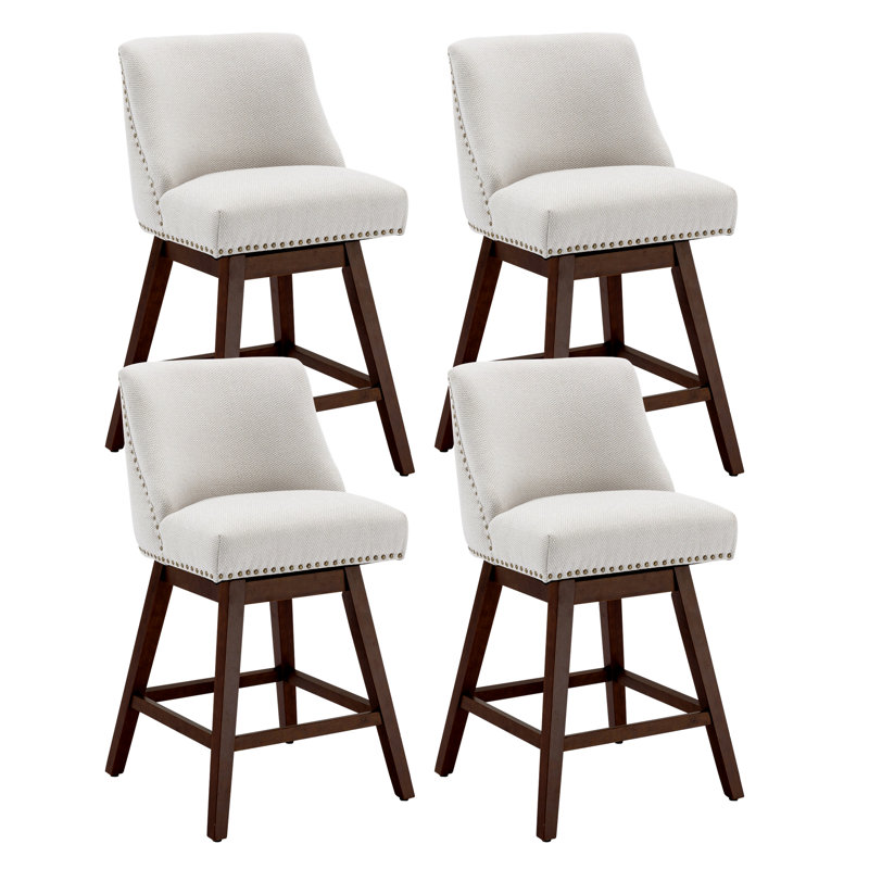 Counter Height Swivel Barstools, 26'' H Seat Height Upholstered Bar Stools, 4, Beige