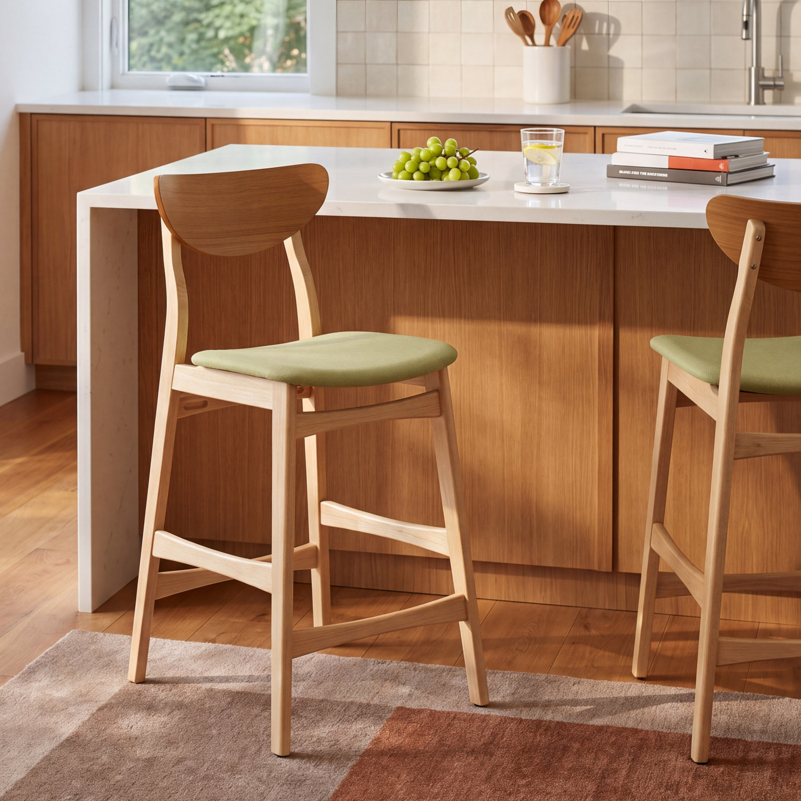 Fitz 24" Bar Stool, Oak, Green Tea