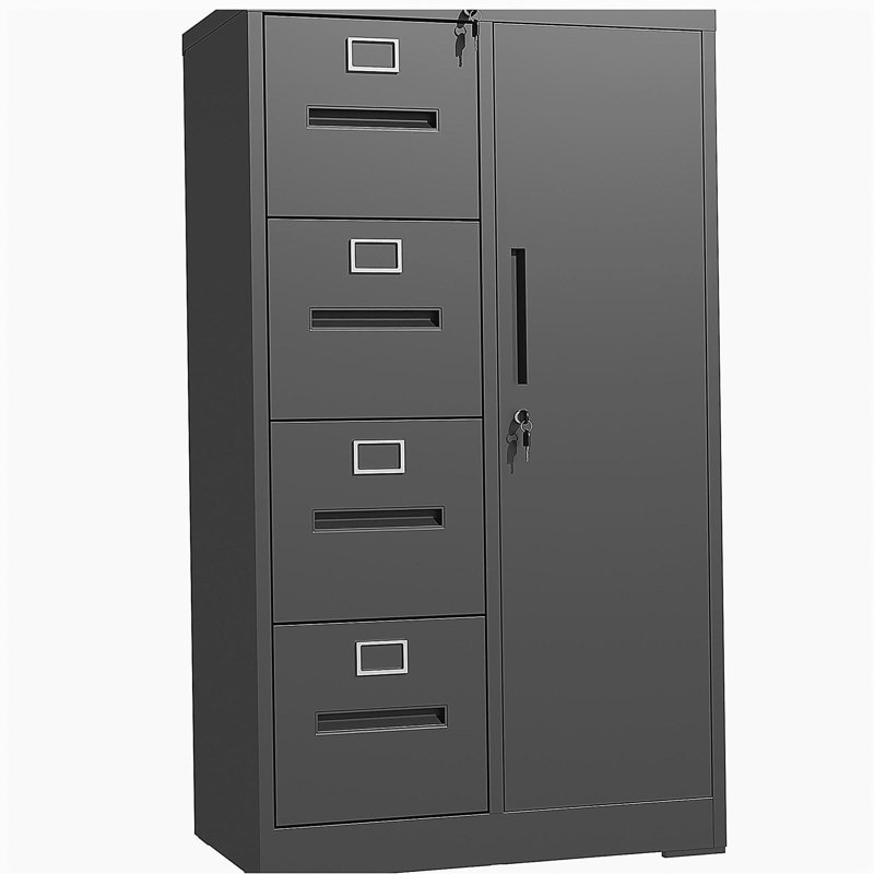 Classeur vertical en métal avec serrure, classeur en acier avec 4 tiroirs et 1 porte pour école, salon, chambre à coucher, bureau (noir)