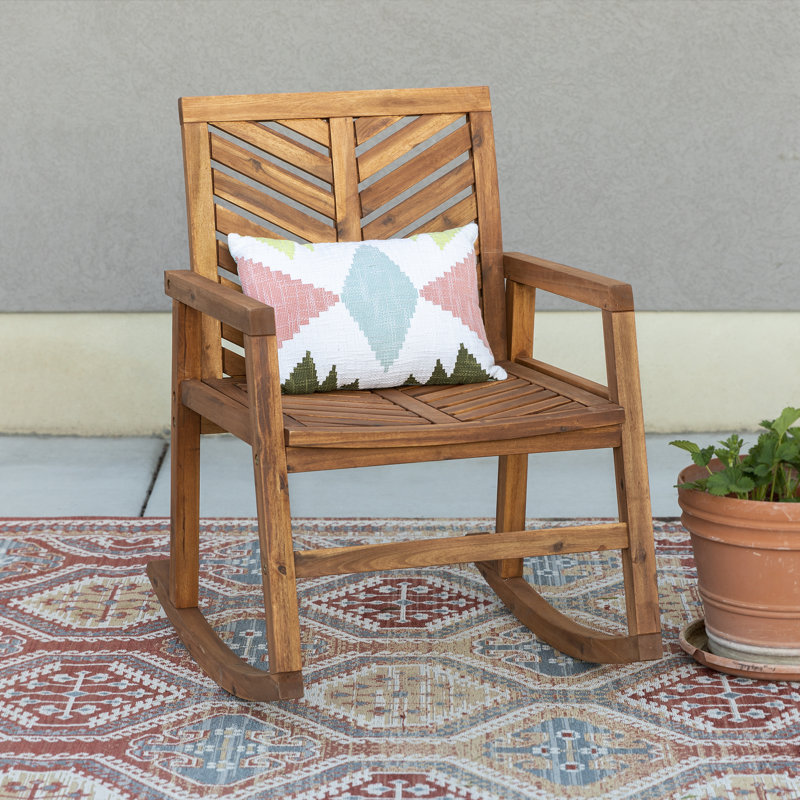 Chaise berçante d'extérieur en bois massif Harbison, Brun