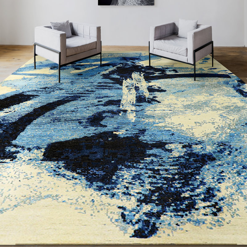 Hand Knotted Abstract Area Rug, Rectangle 9' x 12'