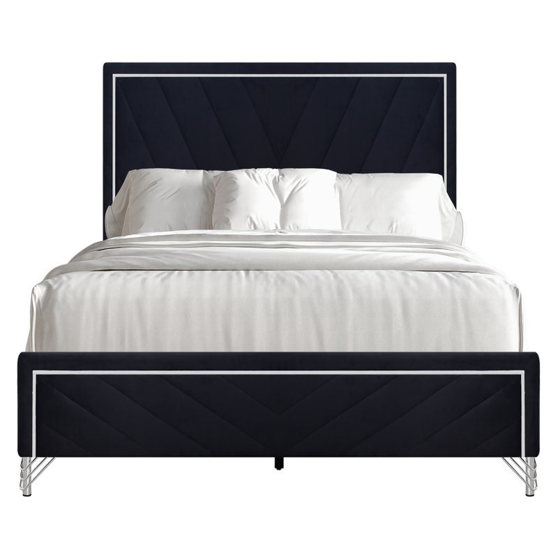 Holtzclaw Polyester Fabric Queen Panel Bed, Ebony, Queen