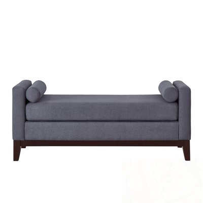 Boucle Fabric Bench with Armrest and Pillows