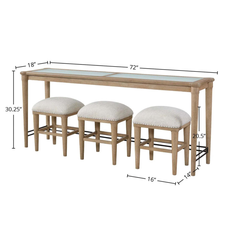 Console en verre givré avec 3 tabourets