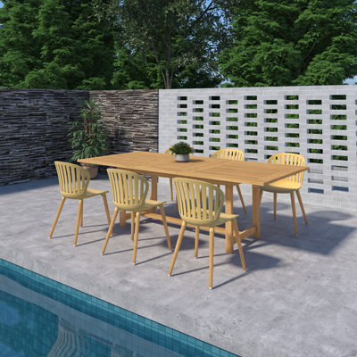 Kinchen 7Pc FSC Wood Outdoor Patio Extendable Dining Set - Yellow Chairs