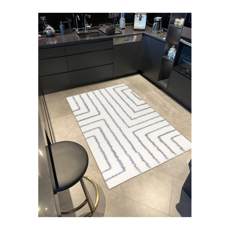 Tapis rayé à motif géométrique lavable, Carré 4 pi 11 po