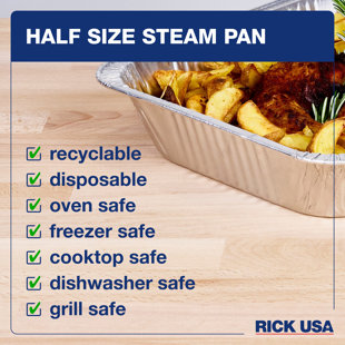 RICK USA: Half Size Steam Pan - 25 Pack - 11.7x9" Disposable Aluminum Foil, Multi-Purpose Baking-Cooking, Durable, Grill-Oven-Freezer-Dishwasher Safe