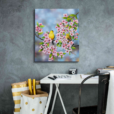 Finches in Cherry Tree by Sarah Davis - Wrapped Canvas Photograph -  Red Barrel Studio®, 2753A6CEAA114F7DADBC6C0EF3A5F7D6