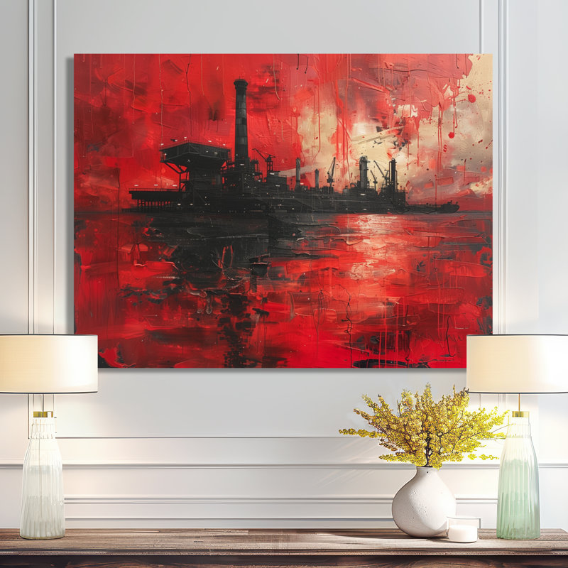 Red Black Petrochemical Pulse Oil Rig - Oil Rigs / Fields, art mural, Canevas, H 12 po x l 20 po x P 1 po