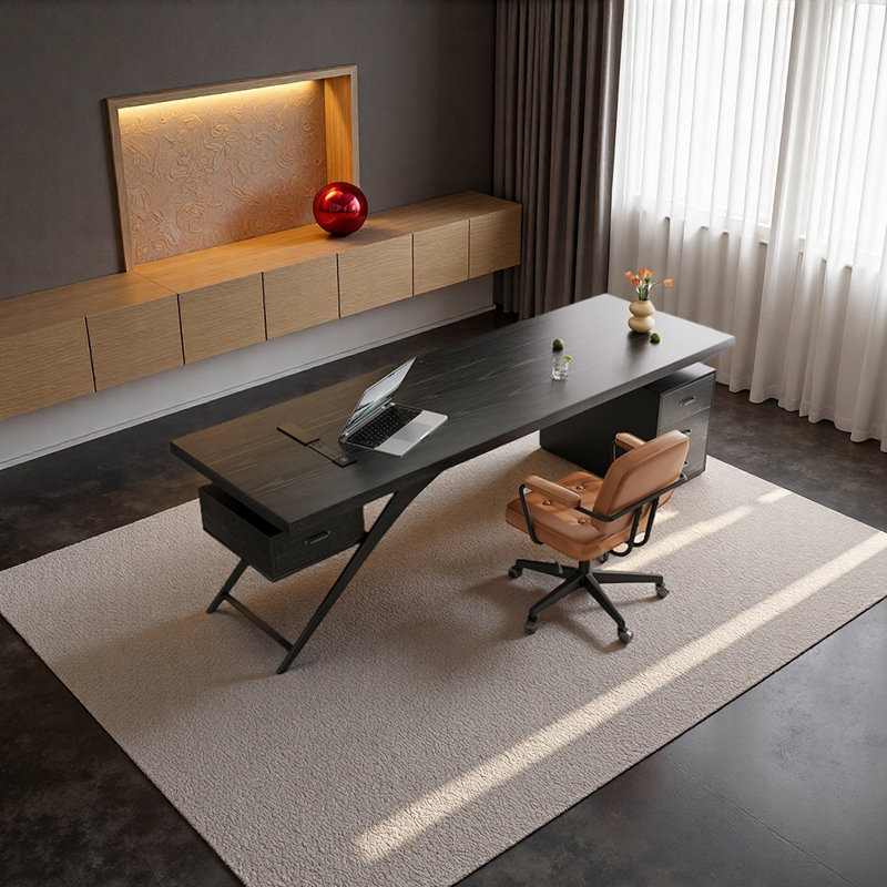 Bureau de conception industrielle moderne, Noir, H 29,53 po x l 59,06 po x P 27,56 po