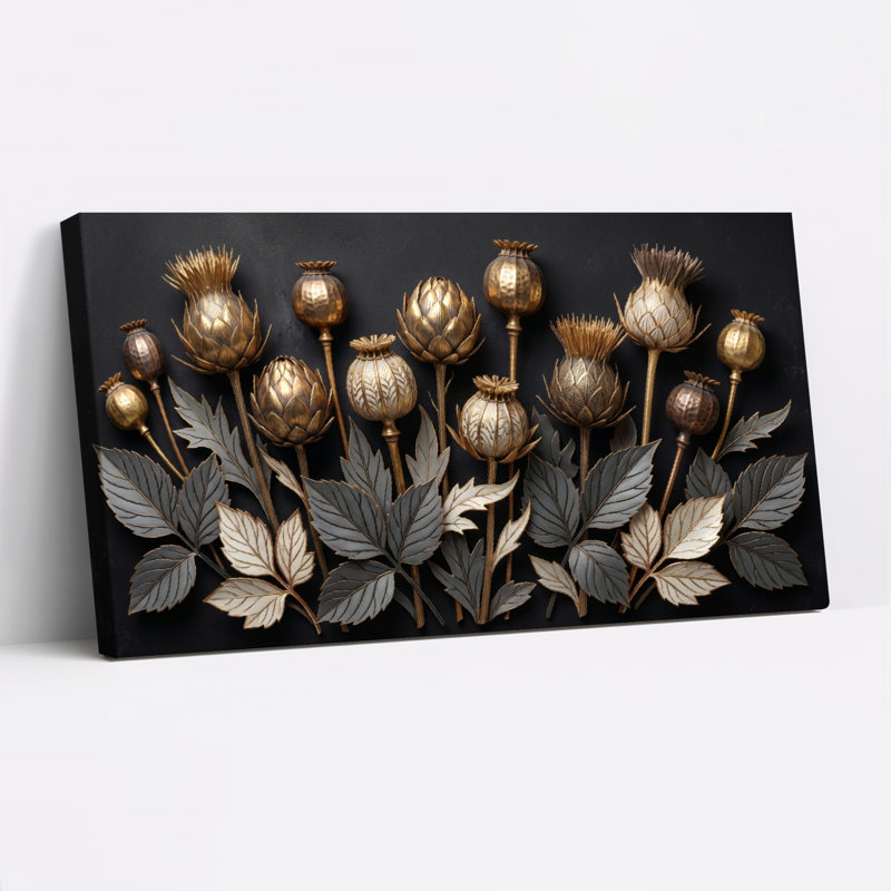 Ensemble de 1 tableau mural botanique doré sur toile, L 48 po x H 24 po, Wrapped Canvas