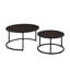 Ensemble de 2 tables basses rondes gigognes, plateau en similicuir brun chaud avec base en métal noir, conception peu encombrante pour le salon
