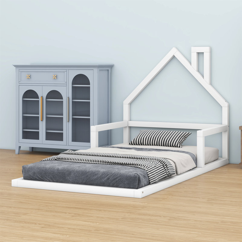 Lit en bois avec tête de lit en bois, blanc