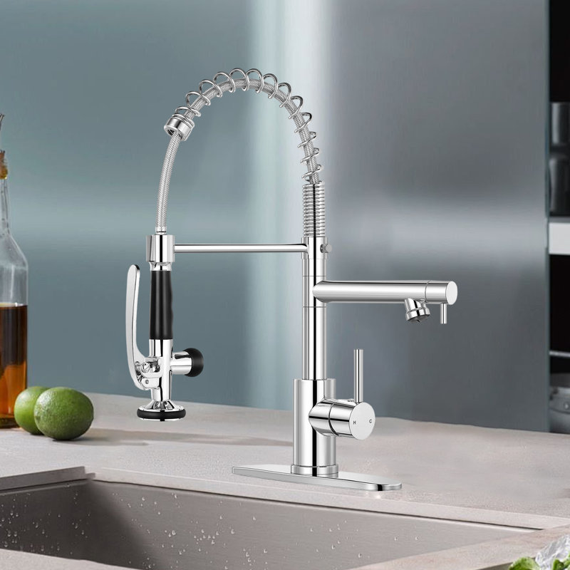 Pull-Down Spray Kitchen Faucet, High Arch Spring, Stainless Steel Single Handle Kitchen Faucet With Spray Head., Chrome