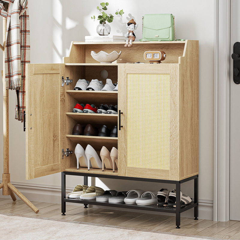 Ceira 20 Pair Shoe Storage Cabinet With Rattan Doors Entryway