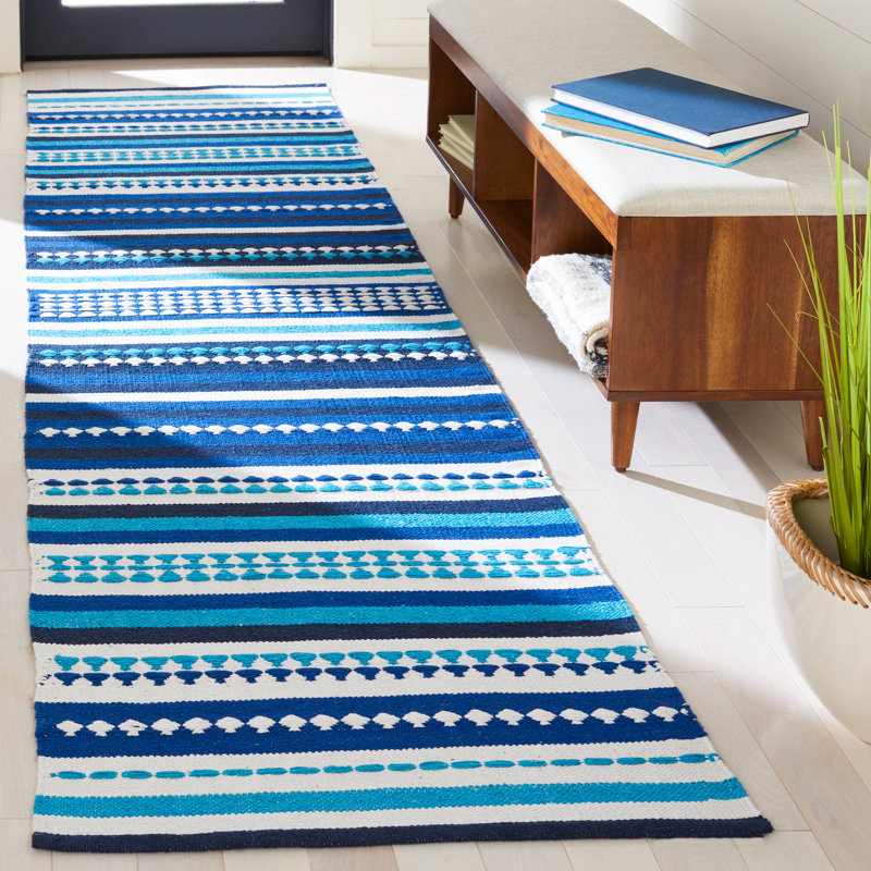 Brhianna Hand Woven Cotton Striped Rug, Runner 2'3" x 9'