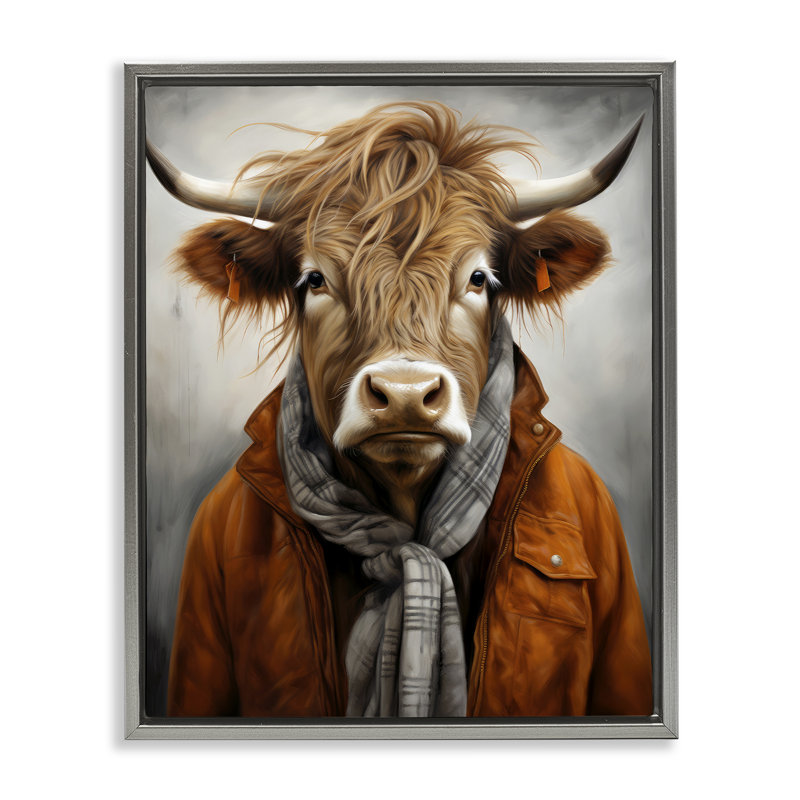 Cadre flottant Buster Bull Horn, design par Ray Powers, H 31 po x l 25 po, Cadre flottant gris lustré