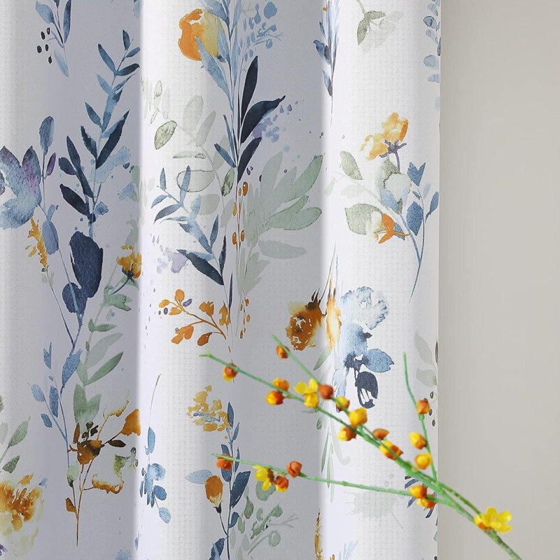 Rideaux pour le salon avec œillets bloquant la lumière et isolant floral, Jaune/gris