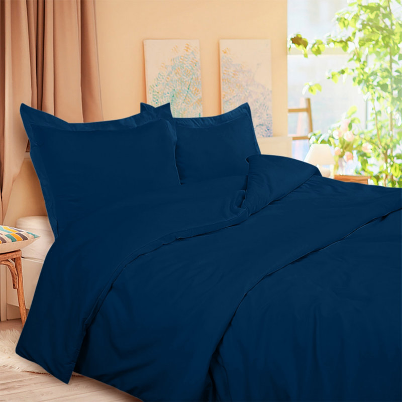 Ensemble de housse de couette en microfibre , Housse de couette pour lit simple + 1 taie d'oreil, Bleu marine