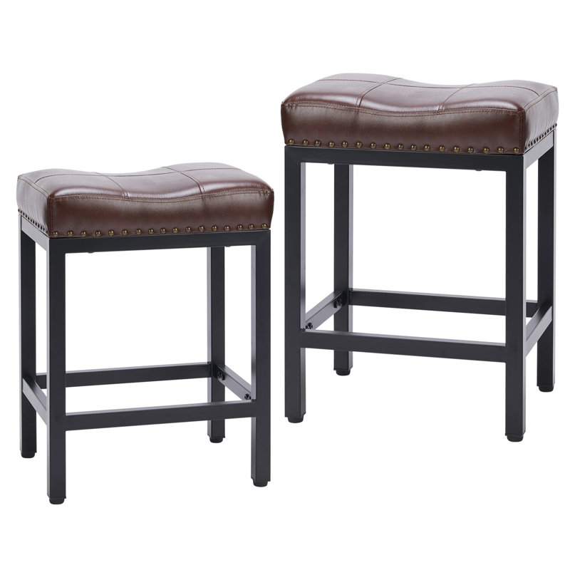 Cathern Upholstered Counter Stool with Metal Frame, Brown, Black