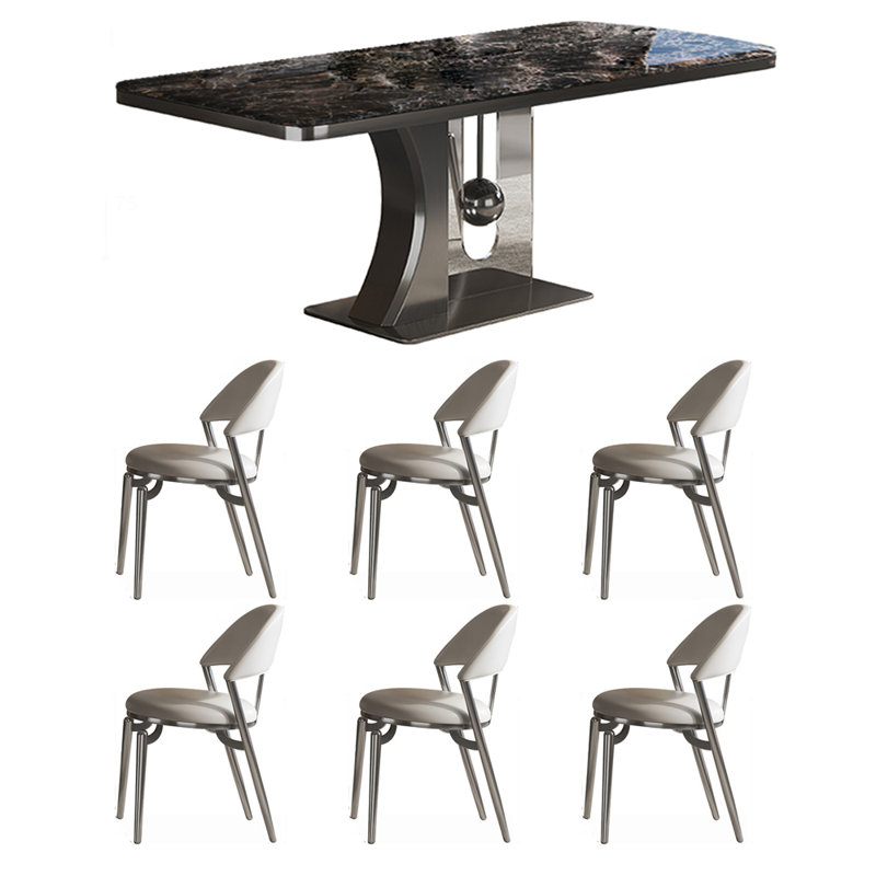 Table et chaise en pierre micro-cristalline, H 29,5 po x L 70,8 po x l 35,4 po, Noir