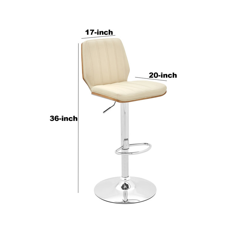 Roxby Modern Swivel Adjustable Height Metal Bar Stool with Faux Leather Seat, Cream, Chrome