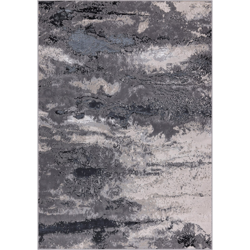 Nevada Collection Abstract Black and Grey Rug, Rectangle 7'11" x 11'2"