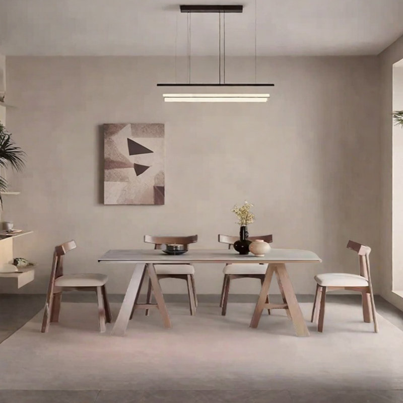 Ensemble de table de salle à manger unique en bois massif et en pierre frittée, H 29,53 po x L 78,74 po x l 35,43 po