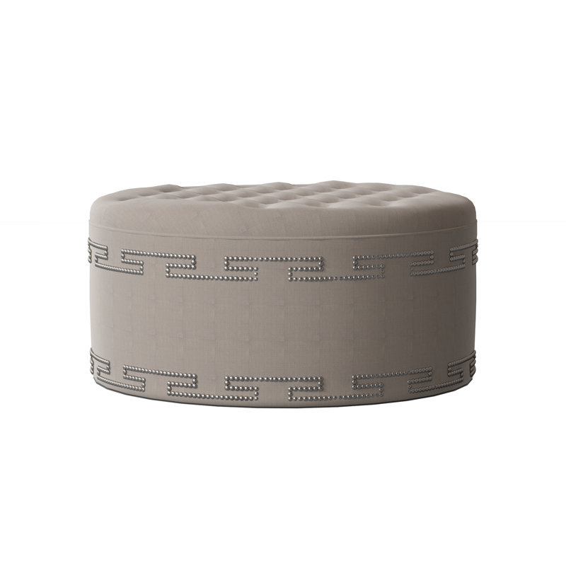 Elle Round Ottoman, Savona Fuchsia, Shiny Nickel