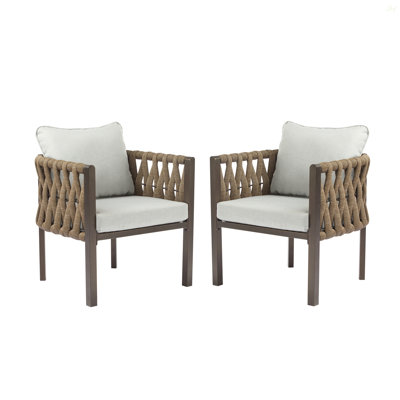 Fauteuil club d'extérieur en métal 2 pièces, fauteuil de patio avec coussin, mobilier d'extérieur moderne pour terrasse, jardin, terrasse, brun et gris clair