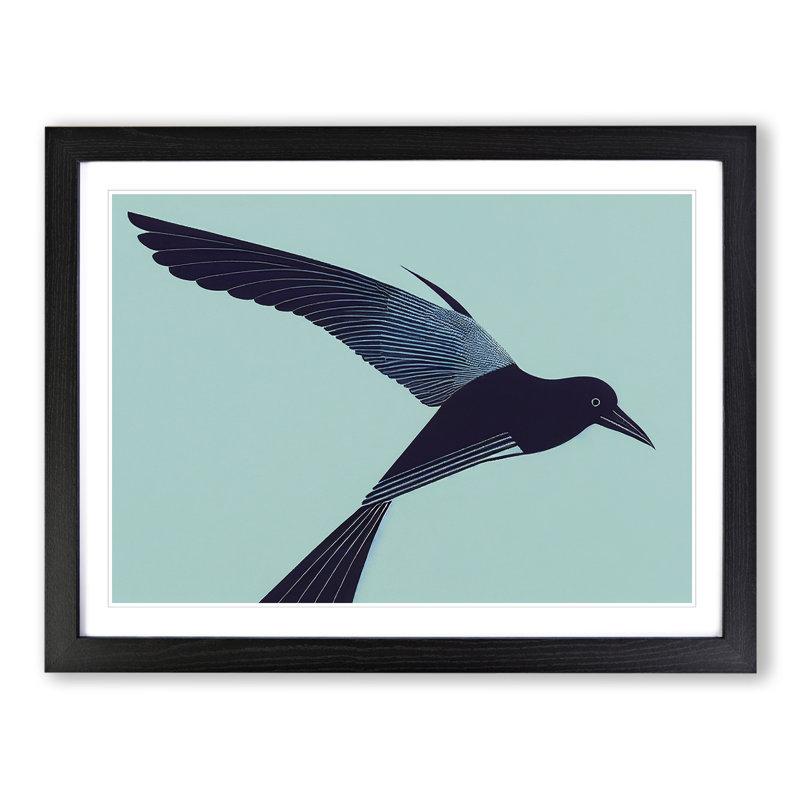 Heavenly Crow Bird Abstract - Single Picture Frame Print, Black, 46cm H x 64cm W x 2cm D