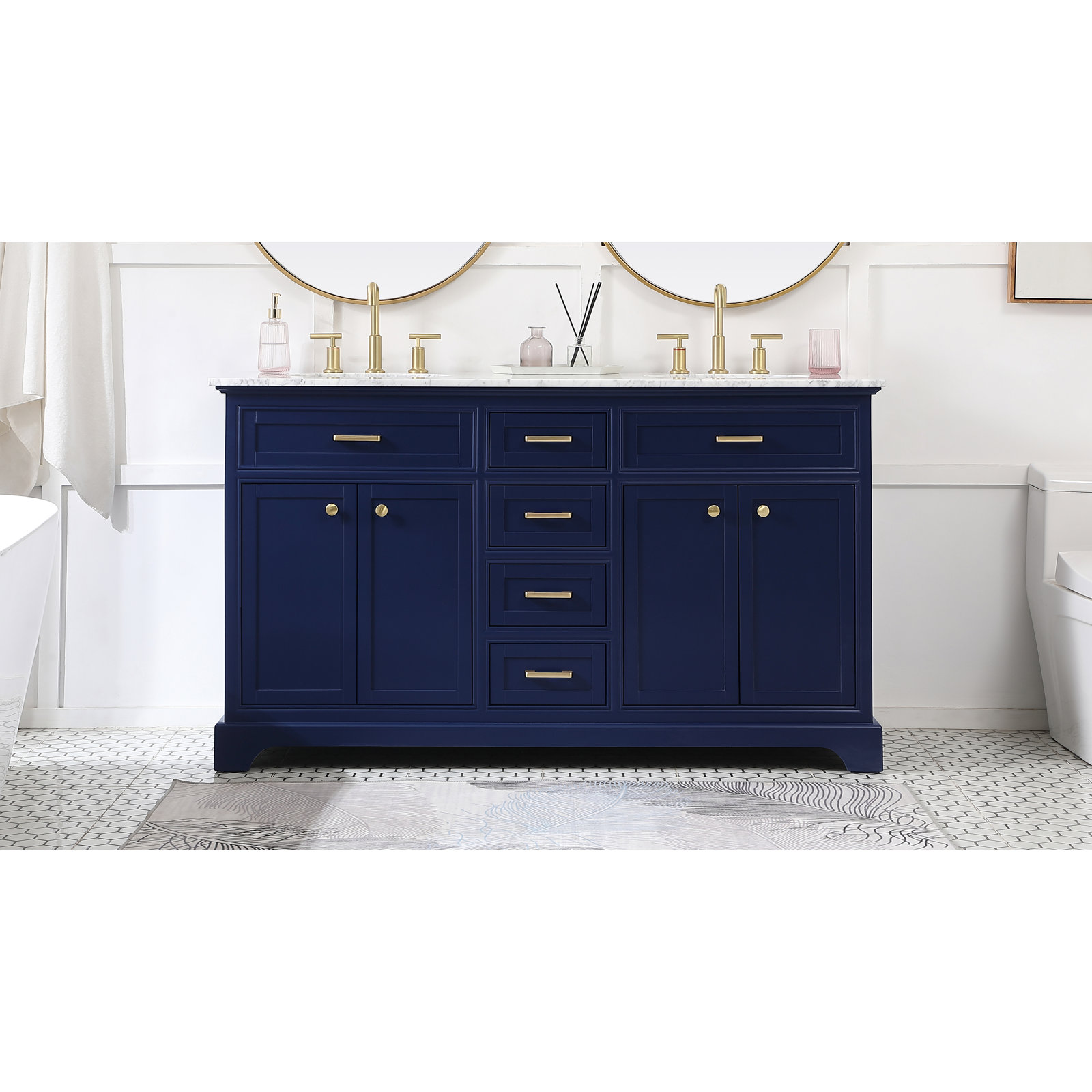 Hermes 60'' Double Bathroom Vanity, Blue