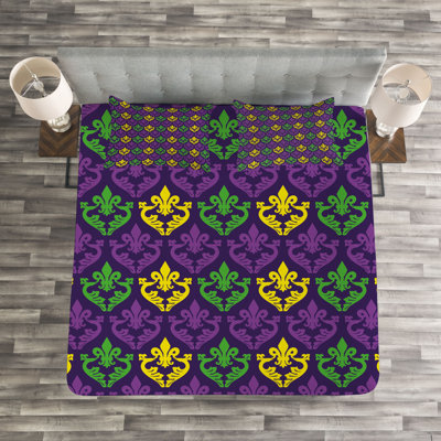 Adekemi Purple Green Microfibre Bedspread Set