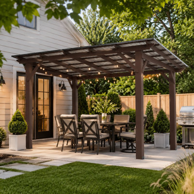 Pavillon de jardin en bois 13 po x 10 pi avec toit en métal, pavillon de jardin à toit rigide pour la cour, le jardin et l'extérieur