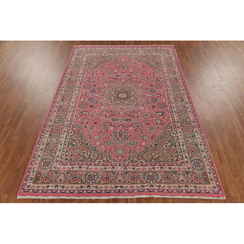Tapis traditionnel floral fait à la main rose 6 x 9