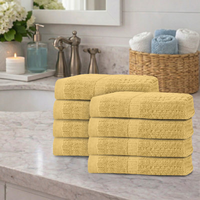 Ensemble de 8 serviettes Willow - 100% coton peigné, 630 g / m² de qualité supérieure, jaune, ultra doux et très absorbant (8 essuie-mains)
