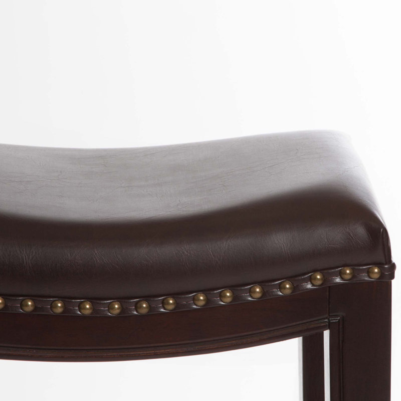 Tabouret de bar en bois massif de conception classique, coussin confortable avec garniture cloutée élégante