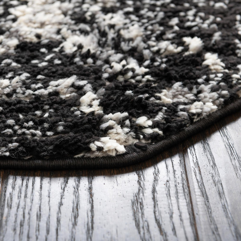 Tapis noir à motif géométrique Tucson, Octogone 4 pi x 4 pi