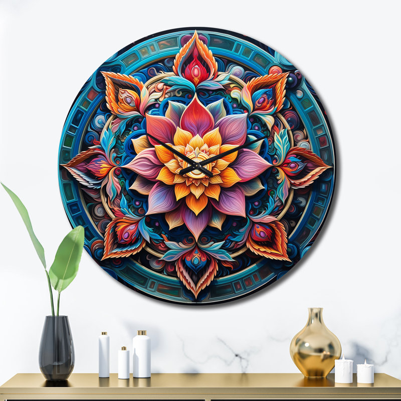 Horloge murale antique en métal Mandala, Très grand