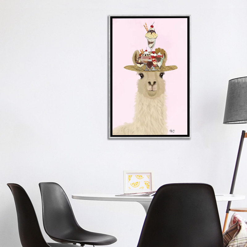 «Llama Ice Cream Hat» par Fab Funky - impression d'art graphique, Aucun mat, H 40 po x l 26 po x P 1,5 po