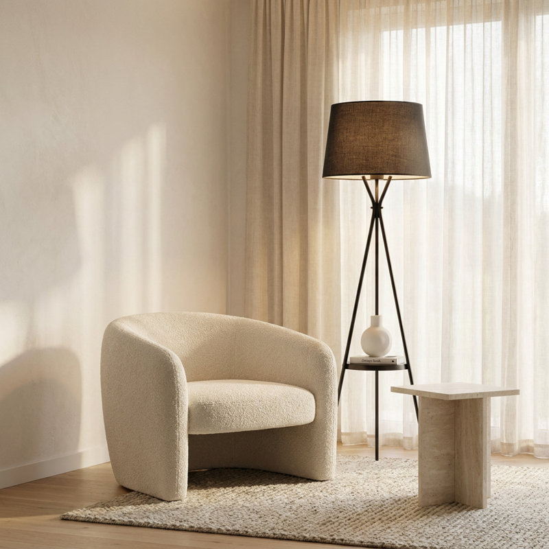Lampe sur pied Solana à abat-jour à tambour noir