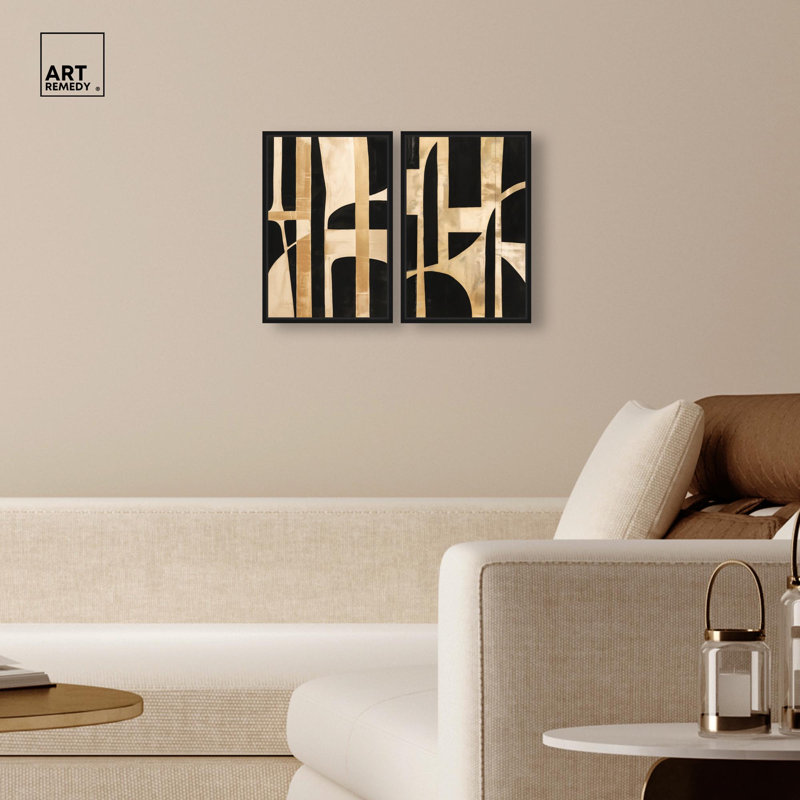 Ensemble de 2 reproductions d'art sur toile noir , Noir, Impression dans un cadre flottant sans passe-parto