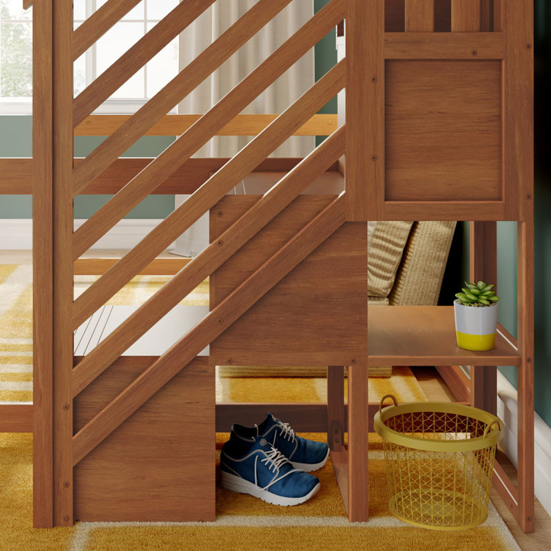 Lit mezzanine double classique + escalier, pacane, Pacanier