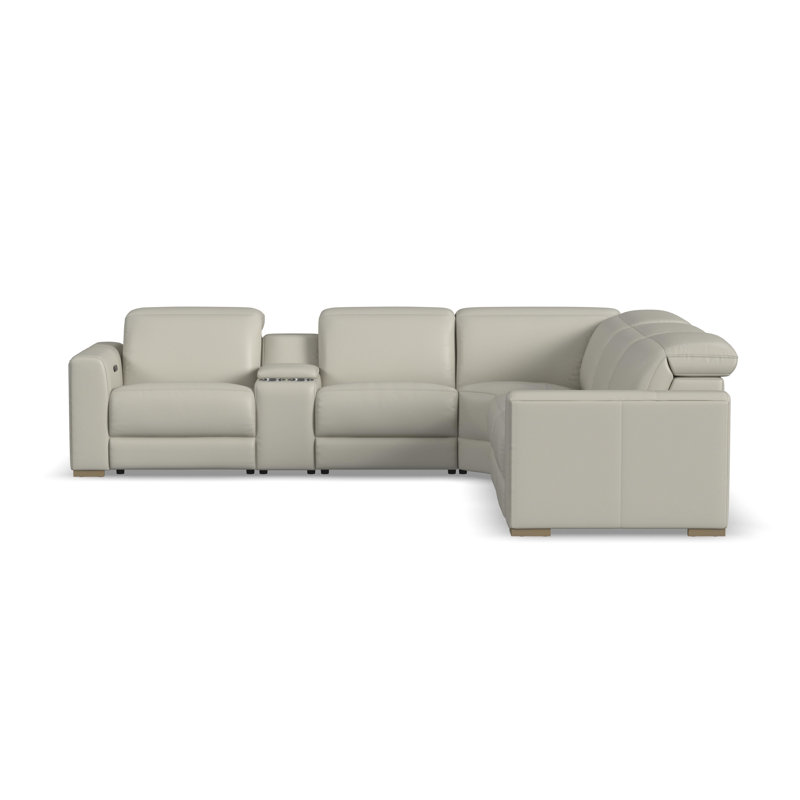 Celeste 5-Seat Power Reclining Sectional With Adjustable Headrests, Beige Leather