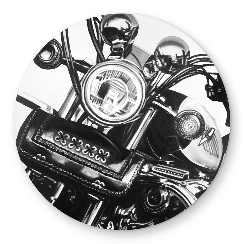 Realistic motorcycle - Hyperrealist Black round outdoor rug