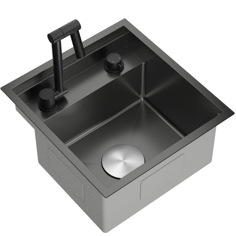 Évier de cuisine 9 L avec robinet pliable à l'intérieur, Noir mat