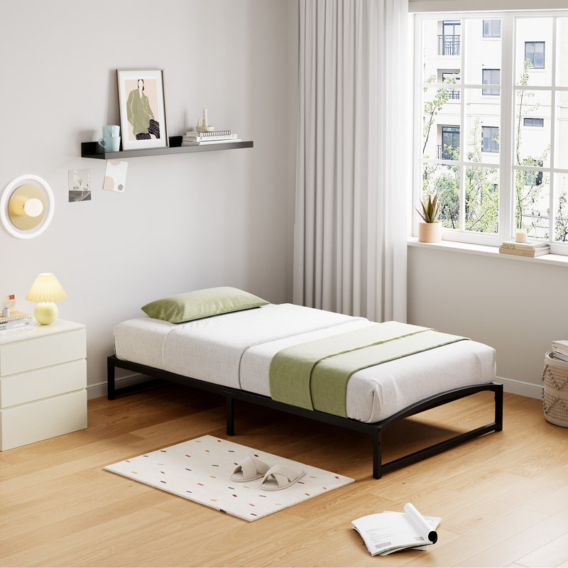 Low Bed Frame Twin Size, 10 Inch Heavy Duty Metal Platform Twin Bed Frame with Arch Design, Easy Assembly, Strong Bearing Capacity, Under Bed Storage, No Box Spring Needed