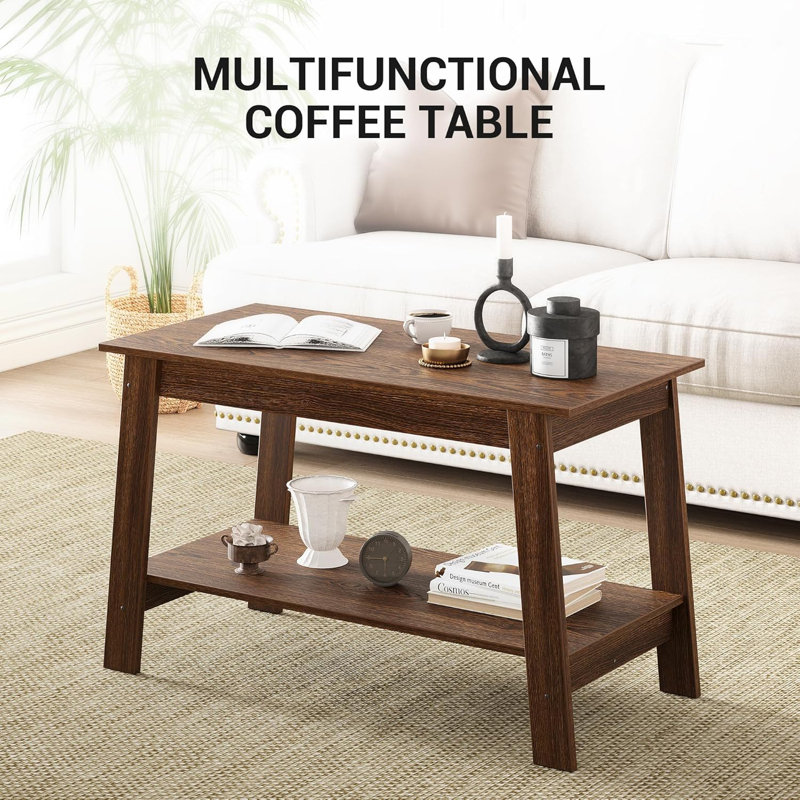 31.5 Inch Coffee Table with 2-Tier Storage, Modern Industrial Rectangular Living Room Table, Compact MDF & Particle Board Build, Durable & Easy Assembly, Ideal for Apartments & Offices